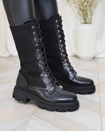 Royalfashion Bottes à talons plats ajourées noires pour femme Kaliffo