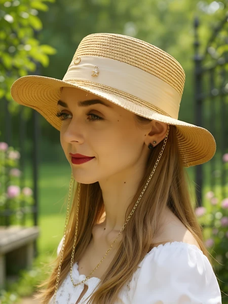Royalfashion Chapeau de paille pour femme Grace Ruban