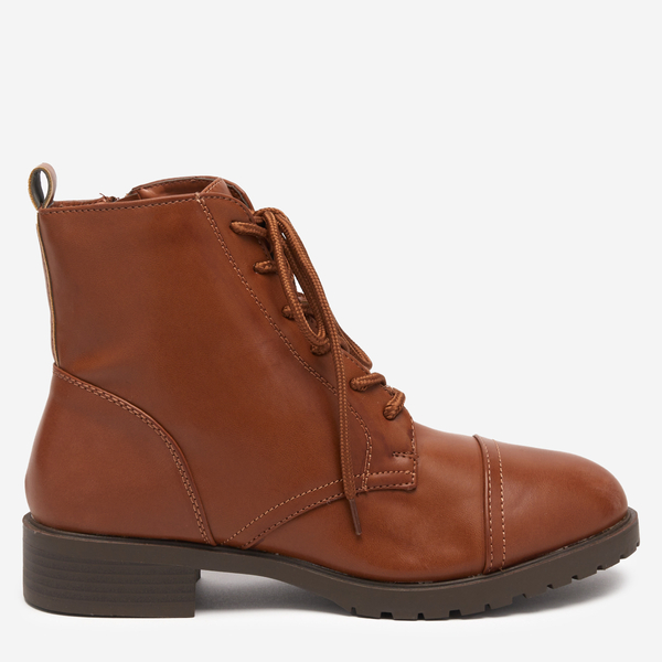 OUTLET Bottes à lacets camel pour femmes à talons plats Verasi - Footwear