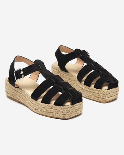 Sandales noires pour femmes en éco-daim sur la plateforme Keniso - Footwear