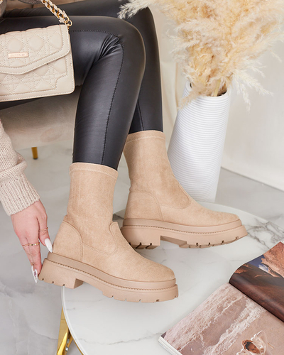 Royalfashion Bottes en suédine écologique pour femmes en beige Classy Girl