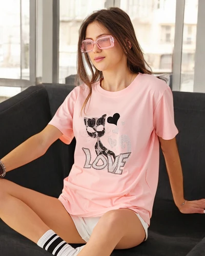 Royalfashion T-shirt en coton pour femmes Cat Love