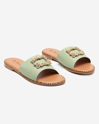 Pantoufles élégantes vertes pour femmes avec ornement doré Meriso - Footwear