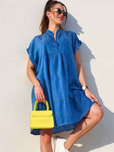 Royalfashion Tunique pour femmes cousue ressemblant à une robe en denim