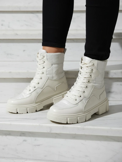 Calista Chaussures pour Femmes Bottines Plates Crème à la Mode