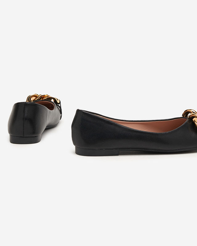 Ballerines en éco-cuir noir pour femmes avec décoration gassi dorée - chaussures