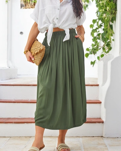 Jupe midi en viscose Royalfashion pour femmes, estivale et fluide avec deux poches