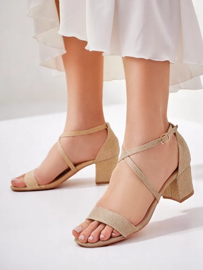 Sandales pour femmes Royalfashion Aurelia en tissu à talons dorées 41