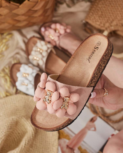 Royalfashion Tongs pour femmes avec oursons et fleurs dorés Isaralle