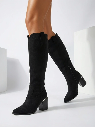 Bottes hautes pour femmes en éco-daim à talons carrés Ferrevi