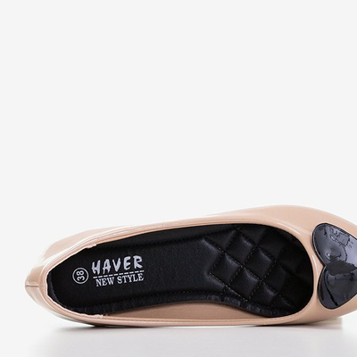 Ballerines laquées beiges avec cœur monzie noir - Footwear