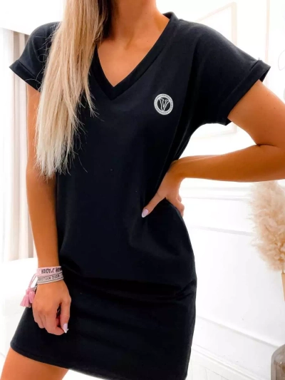 Royalfashion Robe femme noire avec patch
