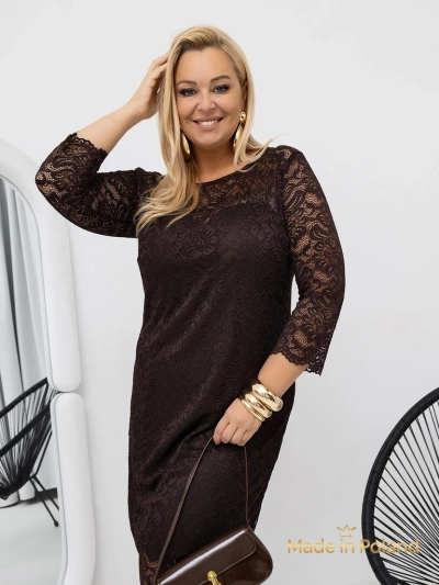 Robe midi en dentelle pour femmes avec manches 3/4 Elegant Star