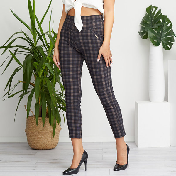 Tregging femme carreaux noir et bleu détails poches - Vêtements