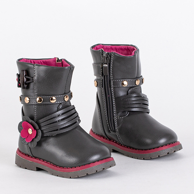 Bottines grises pour enfants en cuir écologique Kisso- Footwear