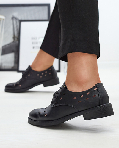Demi-souliers en cuir écologique ajouré pour femmes en noir Selofso- Footwear