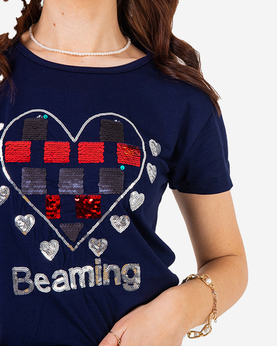 T-shirt femme bleu marine avec imprimé - Vêtements