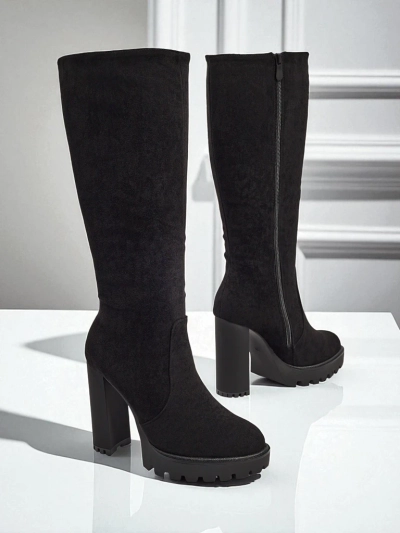 Bottes hautes pour femmes en éco-daim à talons épais GaleNest