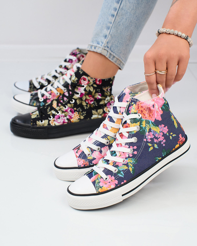 Royalfashion Baskets montantes bleu marine pour femme avec imprimé floral coloré Fahenna