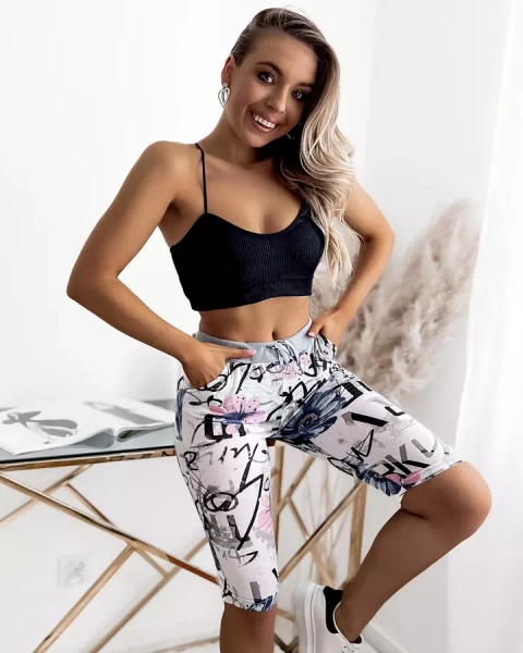 Short femme 3/4 blanc et bleu imprimé GRANDE TAILLE - Vêtements