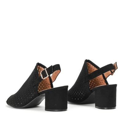 Czarne ażurowe sandały na słupku Farrell - Obuwie