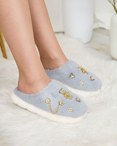 Royalfashion Chaussons de fourrure pour femme bleus avec ornements Erserra