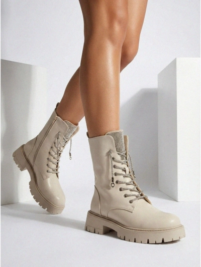 Bottines lacées en cuir écologique pour femmes Farly