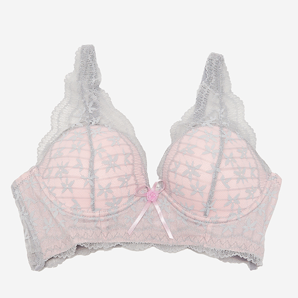 Soutien-gorge femme rose avec dentelle grise - Sous-vêtements