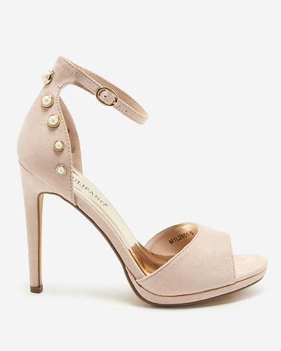 OUTLET Sandales à talons aiguilles en daim eko beige pour femmes Sariel- Footwear