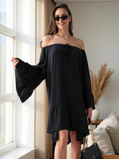 Robe décolleté royalfashion pour femmes avec volants surdimensionnée