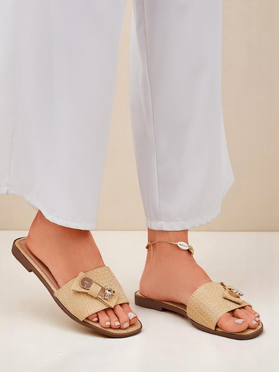 Royalfashion Mules en paille pour femme Sandales Aurelia