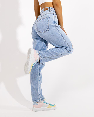 Jean droit bleu déchiré pour femme - Vêtements