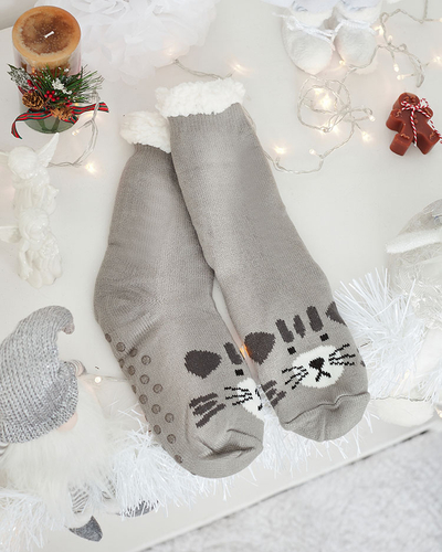 Royalfashion Chaussettes pour femmes beige chaudes avec souris