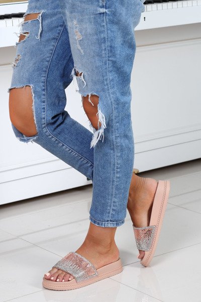 Różowe klapki z kamyczkami Avianna- Obuwie