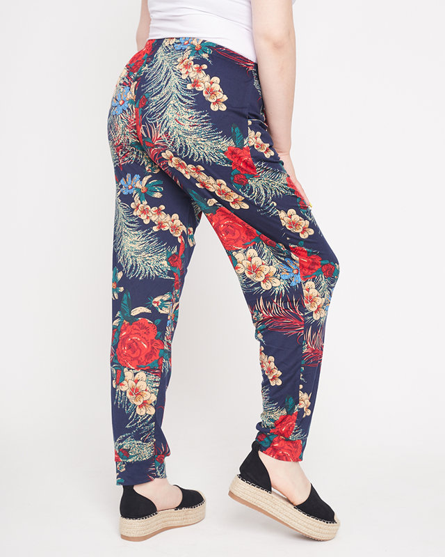 Pantalon femme à motifs bleu marine et rouge - Habillement