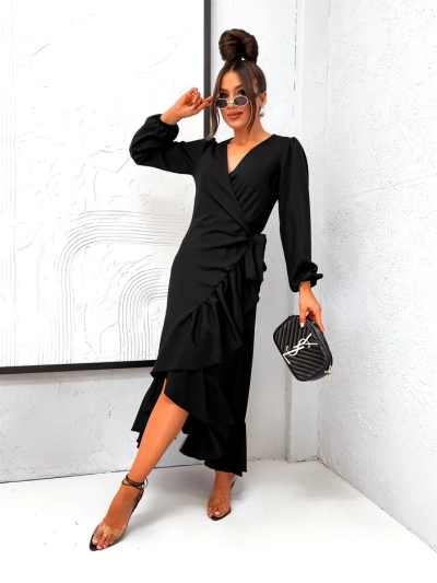 Royalfashion Robe midi féminine à volants avec liens