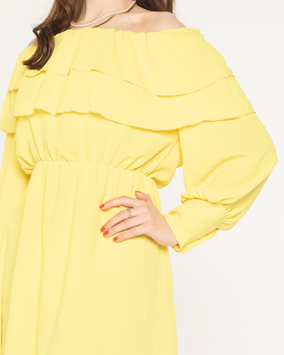 Robe courte jaune à volants pour femme - Vêtements