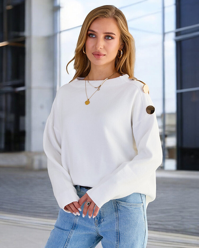 Royalfashion Pull fin pour femme avec décorations sur les épaules