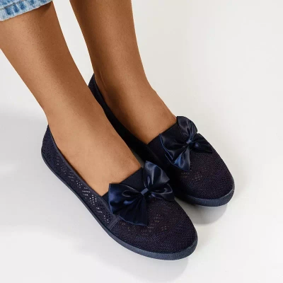 OUTLET Slip ajouré femme bleu marine à nœud Azaria - Chaussures
