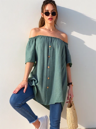 Blouse en coton pour femmes Royalfashion à la mode espagnole avec boutons décoratifs