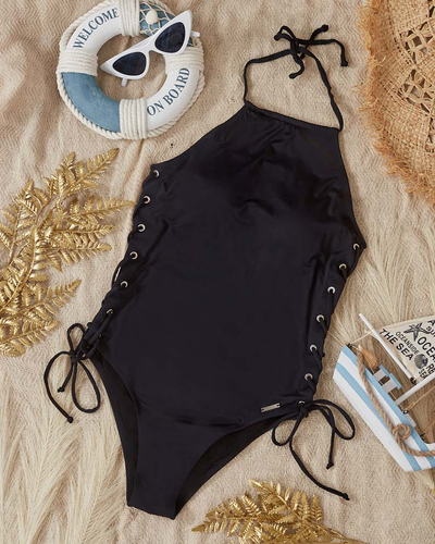Maillot de bain femme une pièce noir avec côtés décoratifs - Vêtements