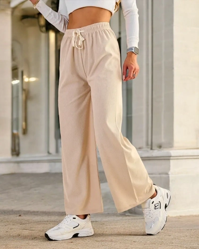Royalfashion Pantalon large côtelé pour femme