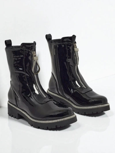 Bottines vernies en cuir écologique pour femmes avec zircons Nuvina