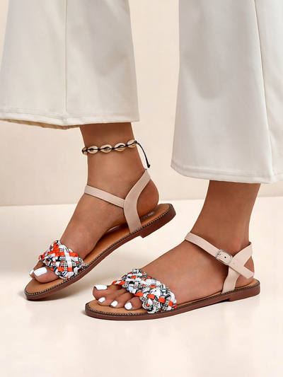 Royalfashion Sandales plates pour femmes ColorStrap