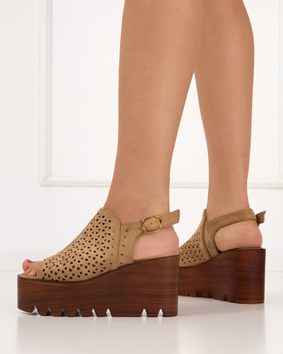 OUTLET Sandales compensées femme ajourées marron clair Jomana - Chaussures