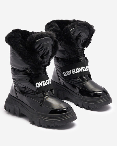 Bottes de neige pour femmes à semelle plate en noir Sapollo- Footwear