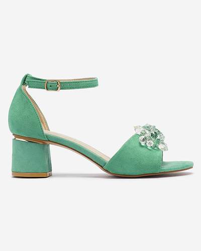 Sandales vertes pour femmes sur tige avec cristaux décoratifs Cerosso- Footwear