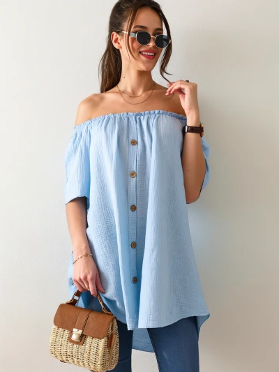 Blouse en coton Royalfashion pour femmes à l'espagnole avec boutons décoratifs