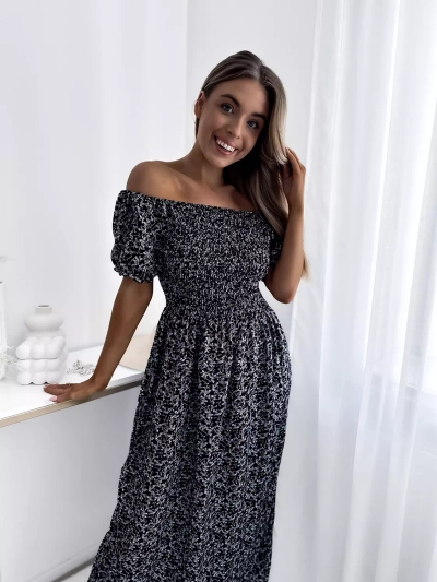 Robe midi à fleurs pour femme noire - Vêtements
