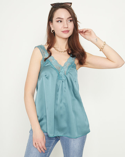 T-shirt pour femme avec bretelles en dentelle vert foncé - Vêtements